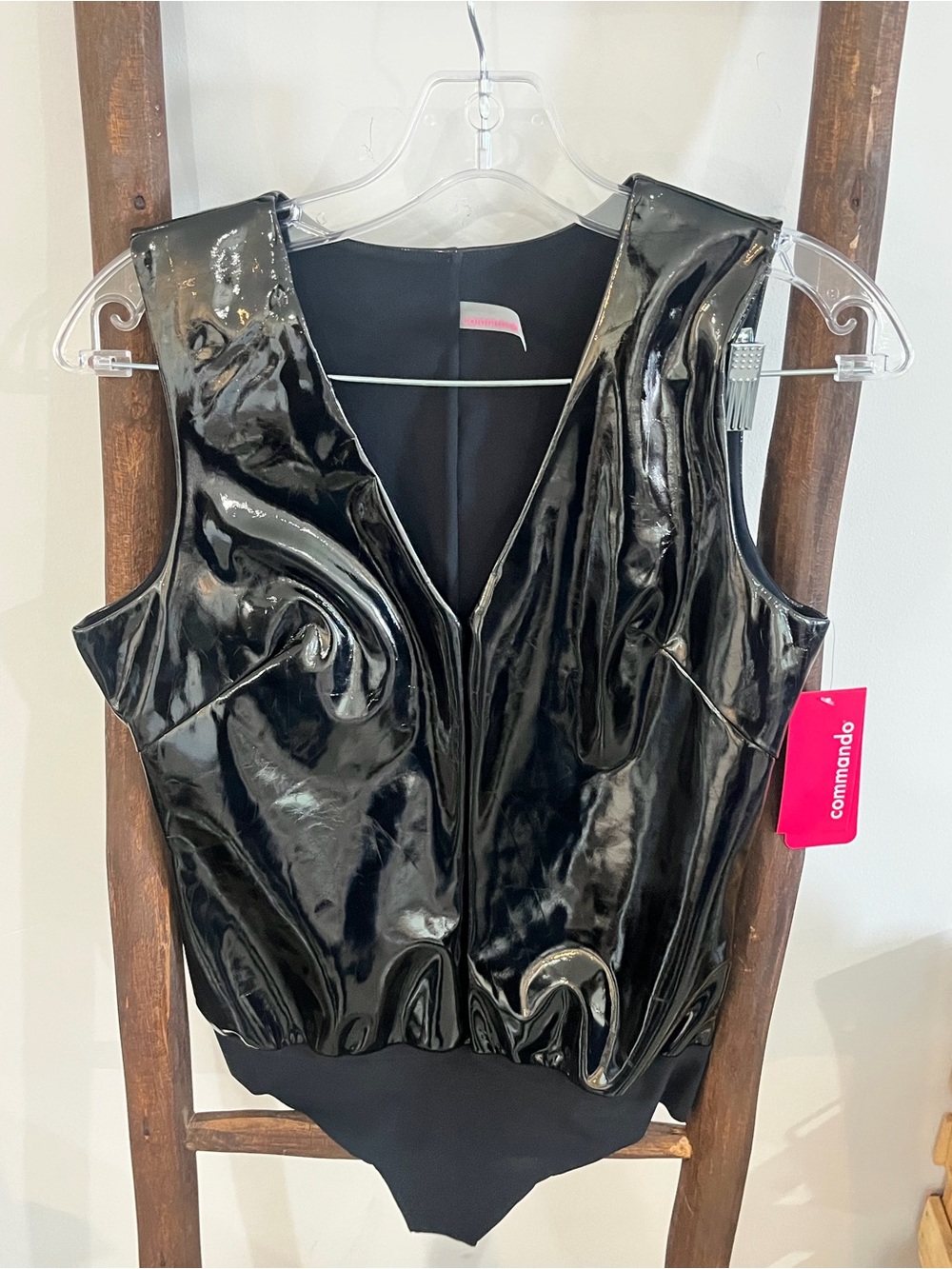 Commando Black Patent V-Neck Gloss Bodysuit